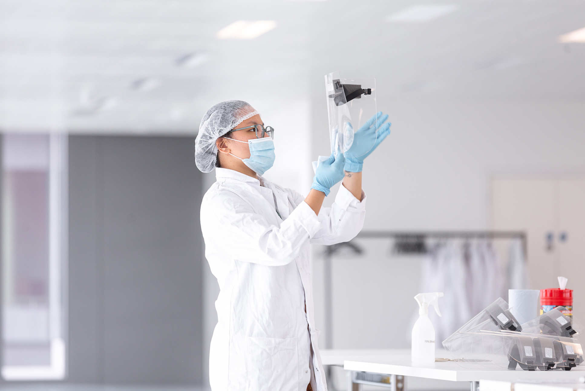 Women inspecting visor