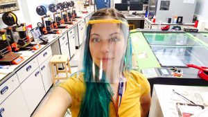 Woman wearing visor